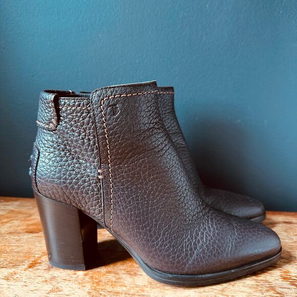 TODS Pebbled Leather Ankle Boots in Dark Brown Size 36 - Picture 15 of 16
